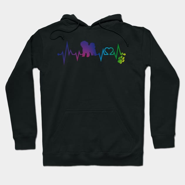 Bolognese Colorful Heartbeat, Heart & Dog Paw Hoodie by kimoufaster